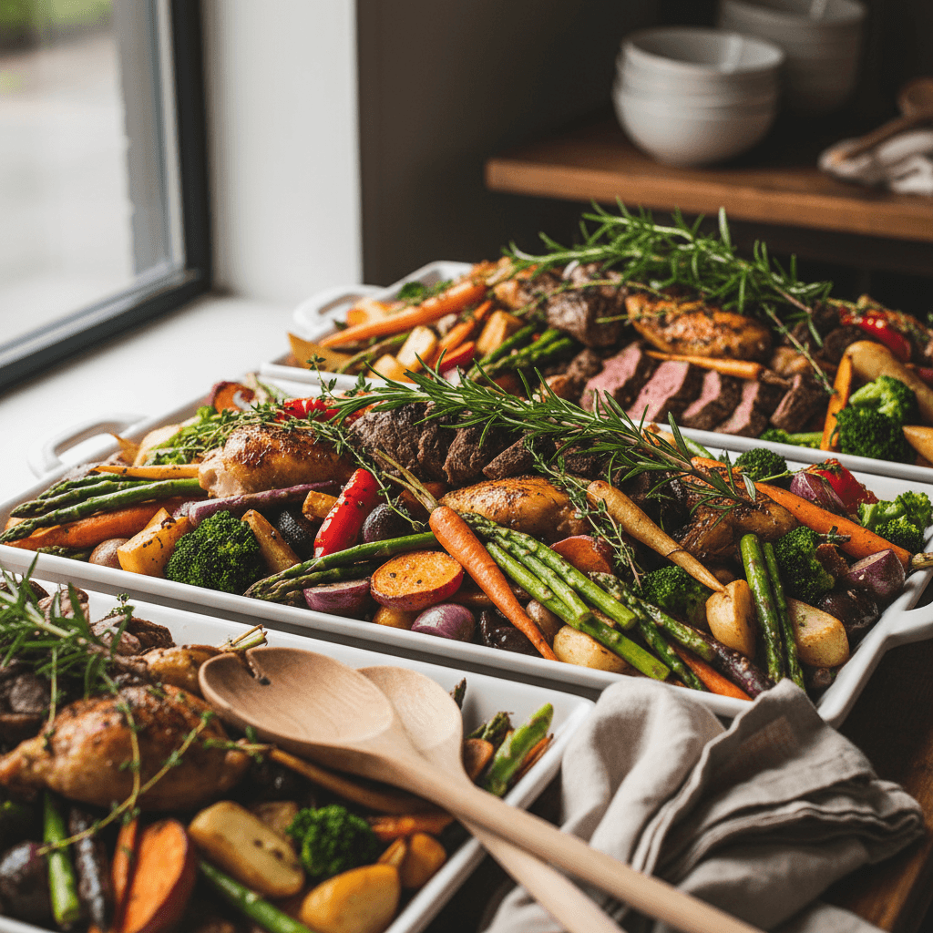 Premium buffet spread with roasted meats and seasonal vegetables