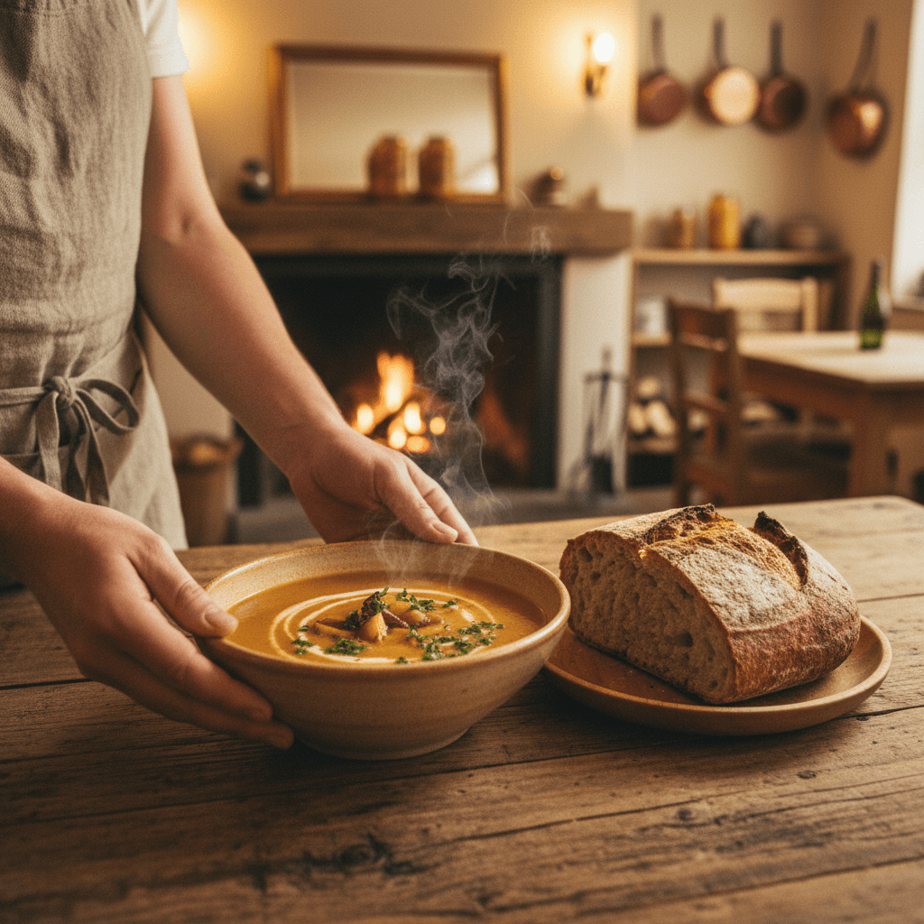 Server plating food for guest at buffet station with fresh ingredients