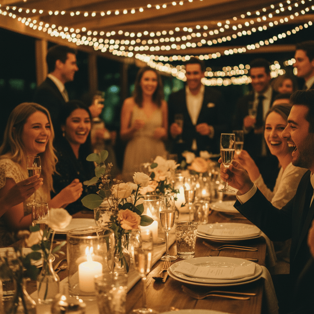 Guests enjoying selection at buffet table during celebration event